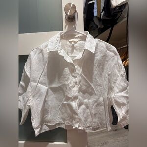 H&M White Linen Button-Up Shirt